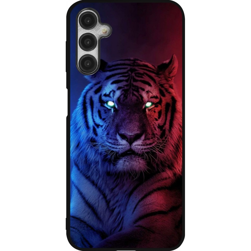 Coque Samsung Galaxy A14 5G - Silicone rigide noir Tiger Blue Red