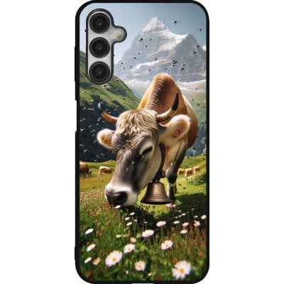 Coque Samsung Galaxy A14 5G - Silicone rigide noir Vache montagne Valais