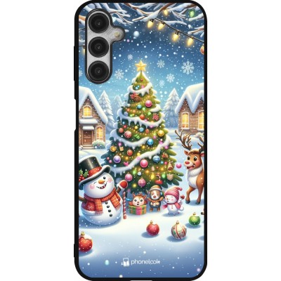 Coque Samsung Galaxy A14 5G - Silicone rigide noir Noël 2023 bonhomme de neige et sapin