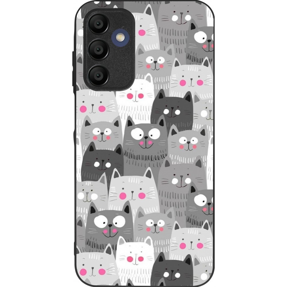 Coque Samsung Galaxy A15 - Silicone rigide noir Chats gris troupeau