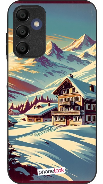 Coque Samsung Galaxy A15 - Silicone rigide noir Chalet montagne enneigée