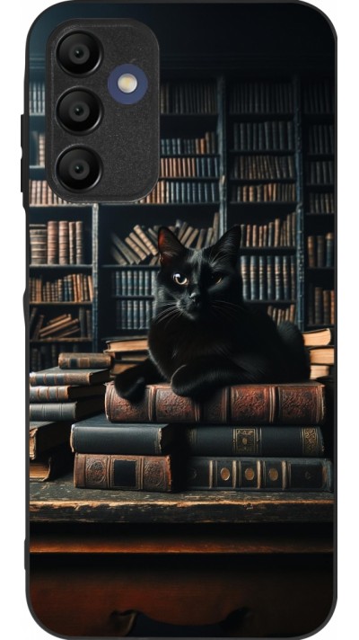 Coque Samsung Galaxy A15 - Silicone rigide noir Chat livres sombres