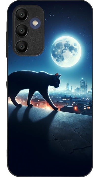 Coque Samsung Galaxy A15 - Silicone rigide noir Chat noir sous la pleine lune