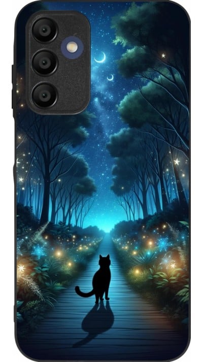 Coque Samsung Galaxy A15 - Silicone rigide noir Chat noir promenade