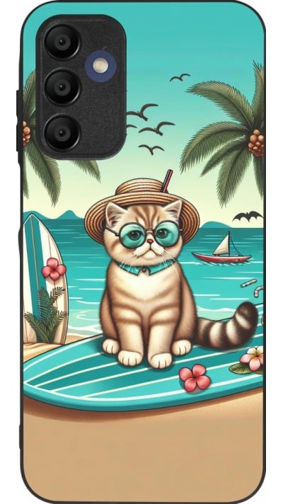 Coque Samsung Galaxy A15 - Silicone rigide noir Chat Surf Style