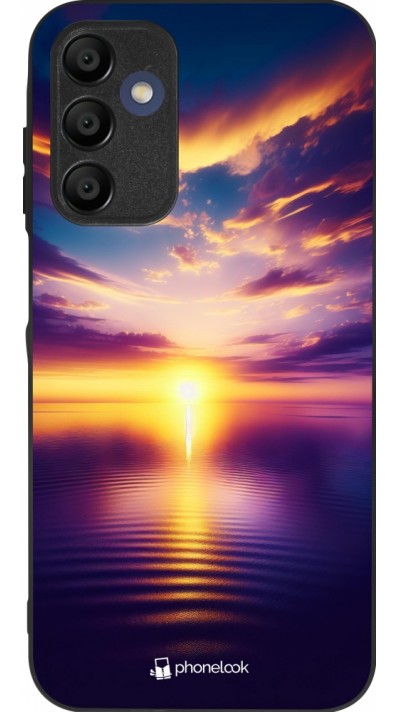 Coque Samsung Galaxy A15 - Silicone rigide noir Coucher soleil jaune violet