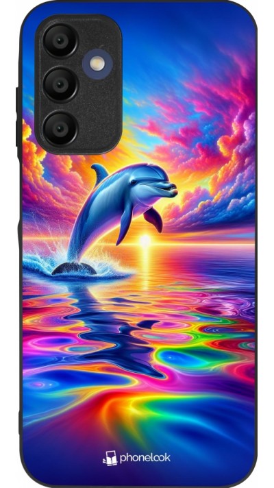 Coque Samsung Galaxy A15 - Silicone rigide noir Dauphin arc-en-ciel heureux