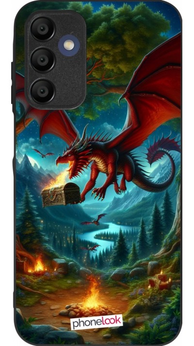 Coque Samsung Galaxy A15 - Silicone rigide noir Dragon Volant Forêt Trésor