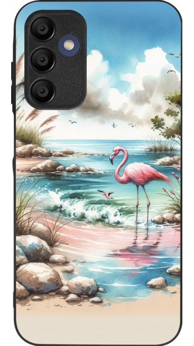 Coque Samsung Galaxy A15 - Silicone rigide noir Flamant rose aquarelle