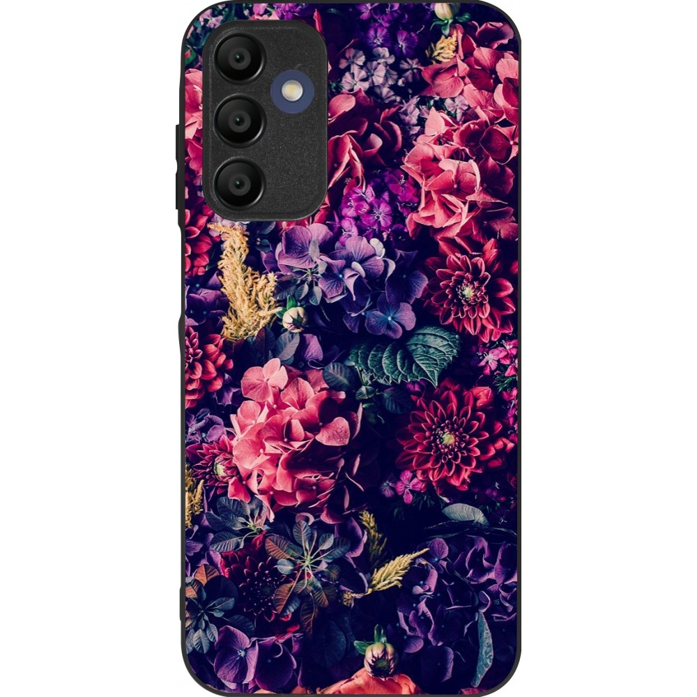 Coque Samsung Galaxy A15 - Silicone rigide noir Flowers Dark