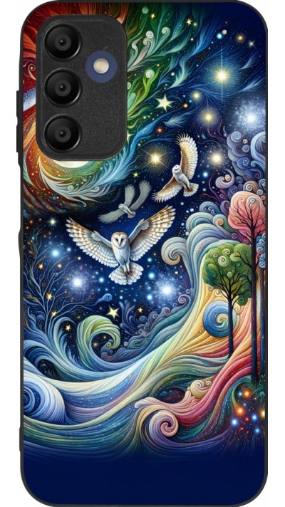 Coque Samsung Galaxy A15 - Silicone rigide noir hibou volant floral