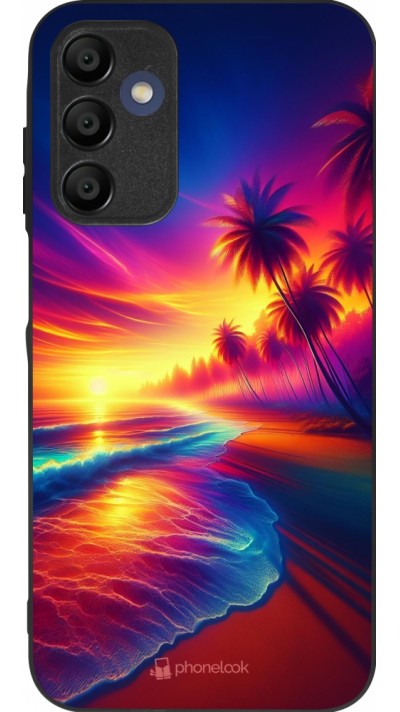 Coque Samsung Galaxy A15 - Silicone rigide noir Plage coucher soleil flashy