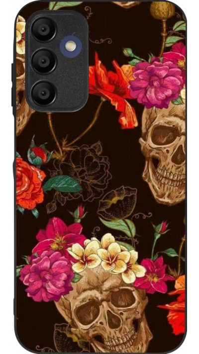 Coque Samsung Galaxy A15 - Silicone rigide noir Skulls and flowers