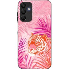 Coque Samsung Galaxy A15 - Silicone rigide noir Tigre palmiers roses