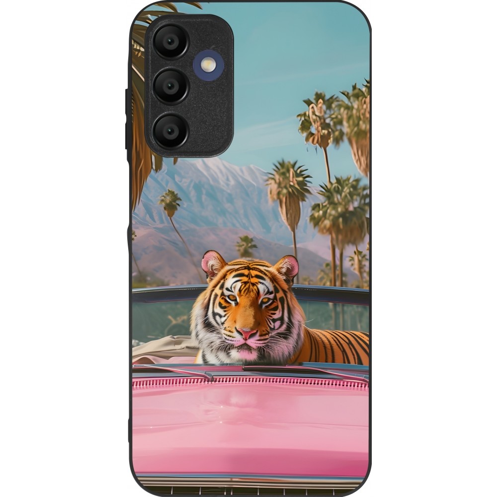 Coque Samsung Galaxy A15 - Silicone rigide noir Tigre voiture rose