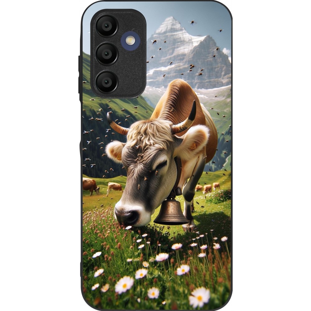 Coque Samsung Galaxy A15 - Silicone rigide noir Vache montagne Valais