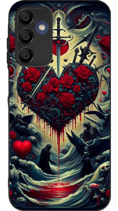 Coque Samsung Galaxy A15 - Silicone rigide noir Dark Love Coeur Sang