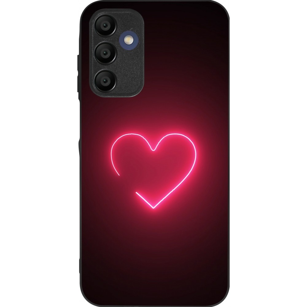 Coque Samsung Galaxy A15 - Silicone rigide noir Valentine 2023 single neon heart