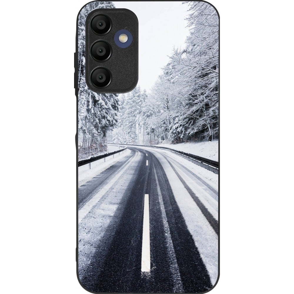 Coque Samsung Galaxy A15 - Silicone rigide noir Winter 22 Snowy Road