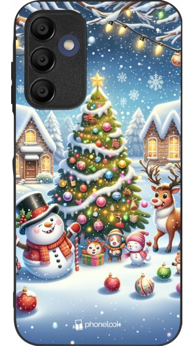 Coque Samsung Galaxy A15 - Silicone rigide noir Noël 2023 bonhomme de neige et sapin