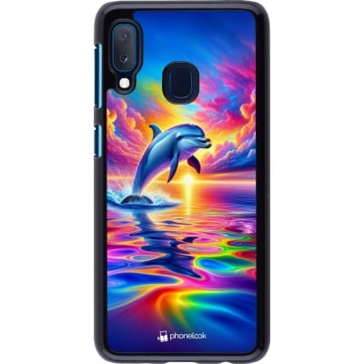 Coque Samsung Galaxy A20e - Dauphin arc-en-ciel heureux