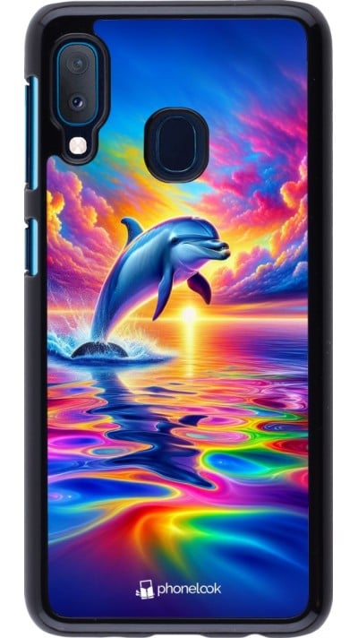 Coque Samsung Galaxy A20e - Dauphin arc-en-ciel heureux