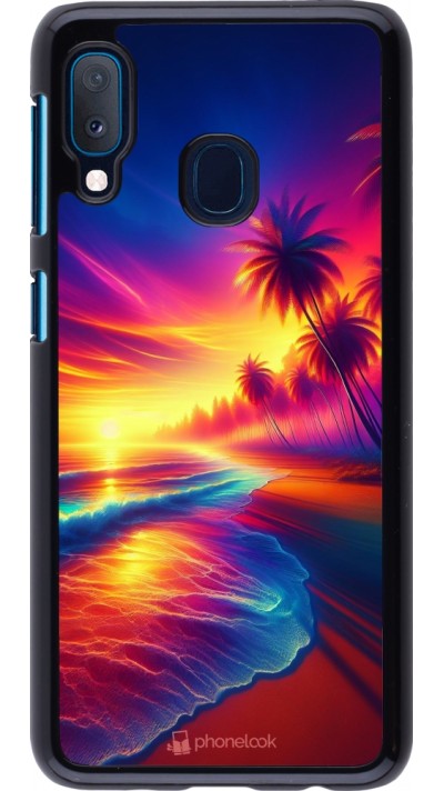 Coque Samsung Galaxy A20e - Plage coucher soleil flashy