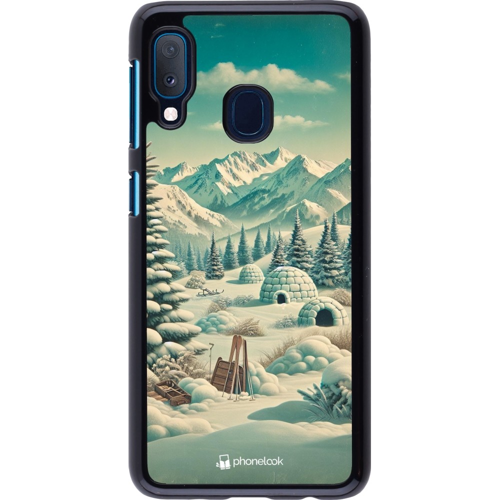 Samsung Galaxy A20e Case Hülle - Vintage Schneebedeckter Berg Iglu