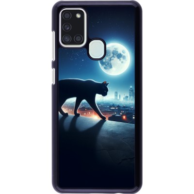 Coque Samsung Galaxy A21s - Chat noir sous la pleine lune