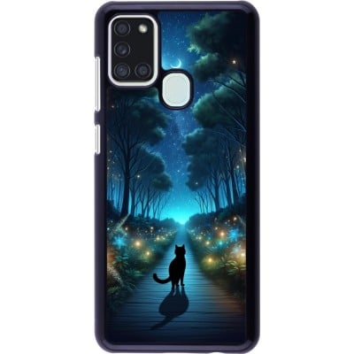 Coque Samsung Galaxy A21s - Chat noir promenade