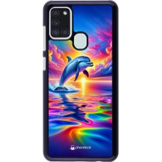 Coque Samsung Galaxy A21s - Dauphin arc-en-ciel heureux