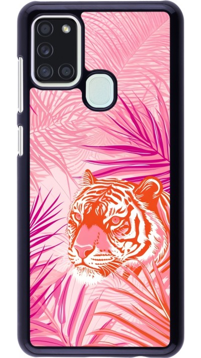 Coque Samsung Galaxy A21s - Tigre palmiers roses