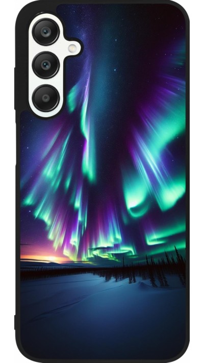 Coque Samsung Galaxy A25 - Silicone rigide noir Aurore Boréale Étincelante