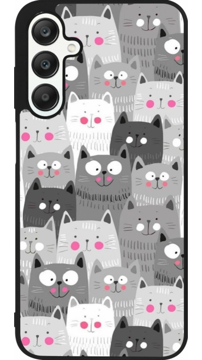 Coque Samsung Galaxy A25 - Silicone rigide noir Chats gris troupeau