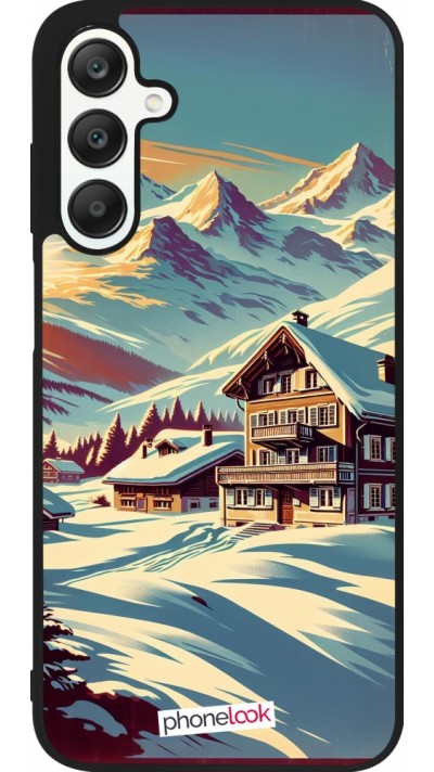 Coque Samsung Galaxy A25 - Silicone rigide noir Chalet montagne enneigée