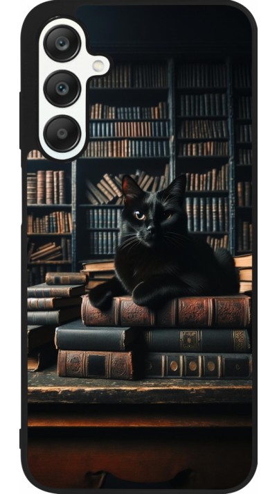 Coque Samsung Galaxy A25 - Silicone rigide noir Chat livres sombres