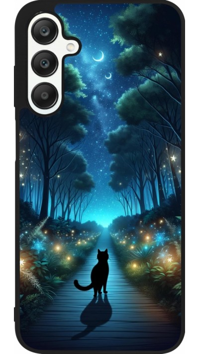 Coque Samsung Galaxy A25 - Silicone rigide noir Chat noir promenade