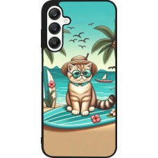 Coque Samsung Galaxy A25 - Silicone rigide noir Chat Surf Style