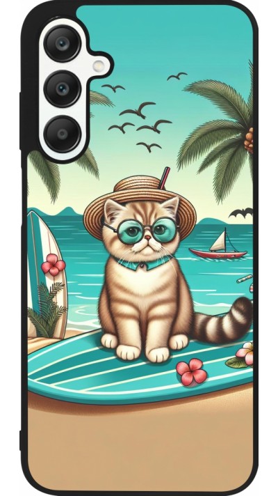 Coque Samsung Galaxy A25 - Silicone rigide noir Chat Surf Style