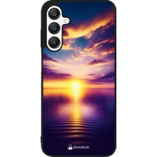 Coque Samsung Galaxy A25 - Silicone rigide noir Coucher soleil jaune violet