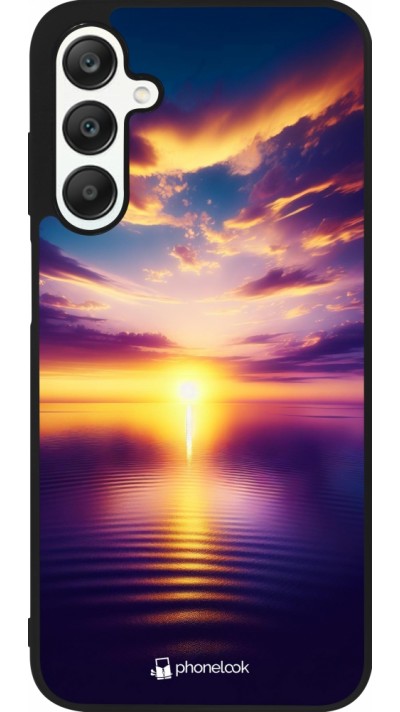 Coque Samsung Galaxy A25 - Silicone rigide noir Coucher soleil jaune violet