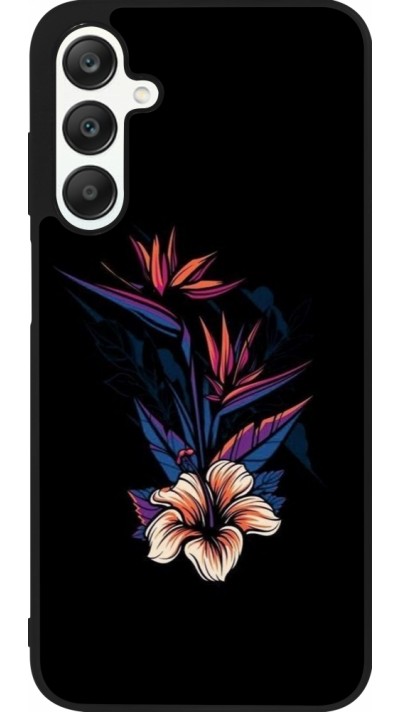 Coque Samsung Galaxy A25 - Silicone rigide noir Dark Flowers