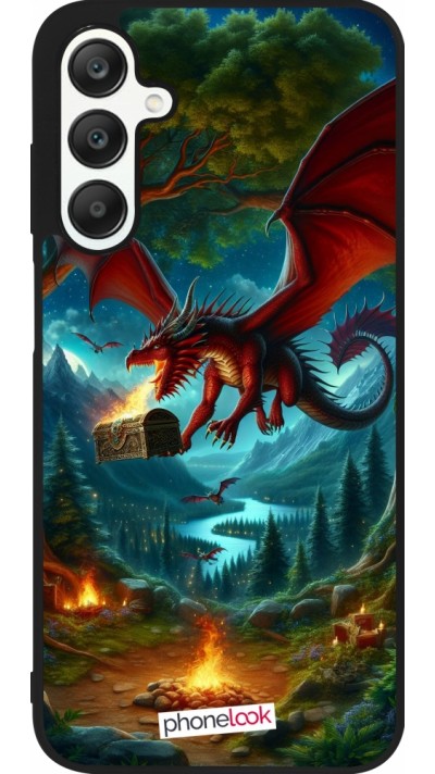 Coque Samsung Galaxy A25 - Silicone rigide noir Dragon Volant Forêt Trésor