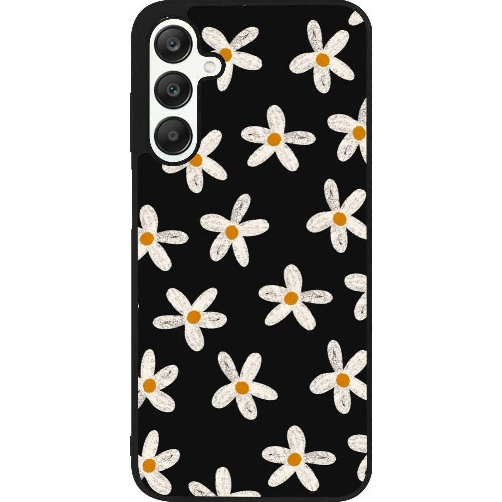 Coque Samsung Galaxy A25 - Silicone rigide noir Easter 2024 white on black flower