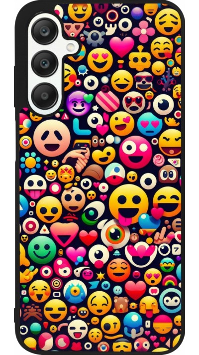 Coque Samsung Galaxy A25 - Silicone rigide noir Emoji Mix Color