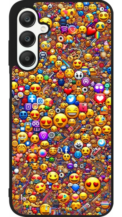 Coque Samsung Galaxy A25 - Silicone rigide noir Emoji mixed