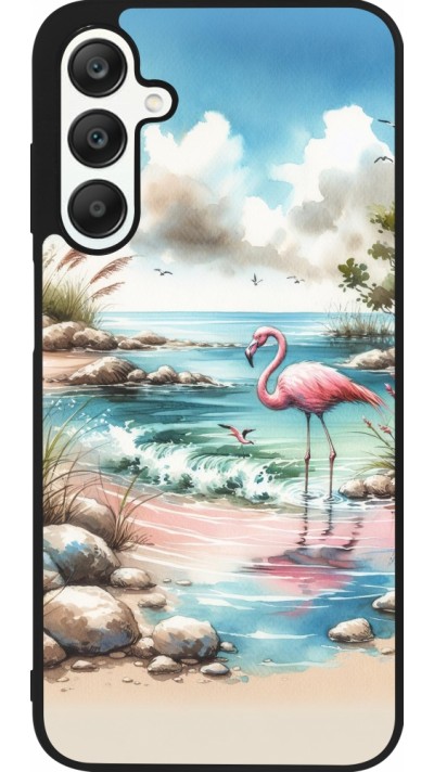 Coque Samsung Galaxy A25 - Silicone rigide noir Flamant rose aquarelle