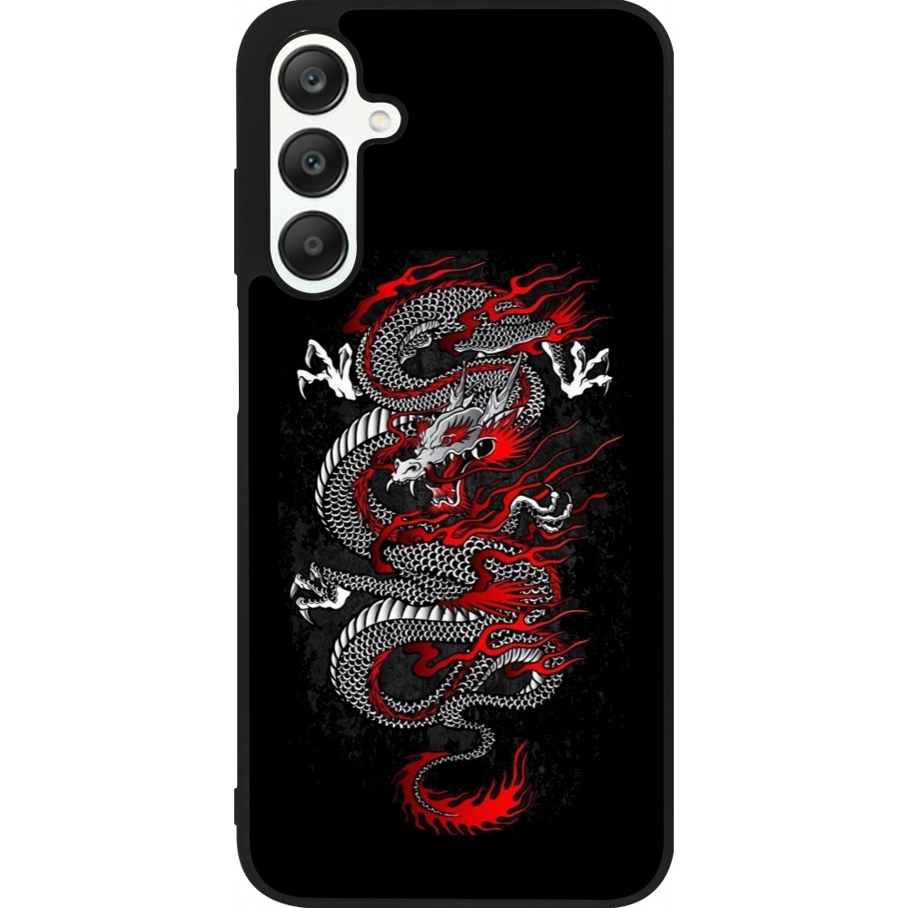 Coque Samsung Galaxy A25 - Silicone rigide noir Japanese style Dragon Tattoo Red Black