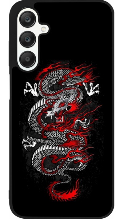 Coque Samsung Galaxy A25 - Silicone rigide noir Japanese style Dragon Tattoo Red Black