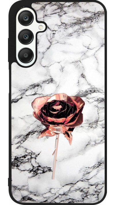 Coque Samsung Galaxy A25 - Silicone rigide noir Marble Rose Gold